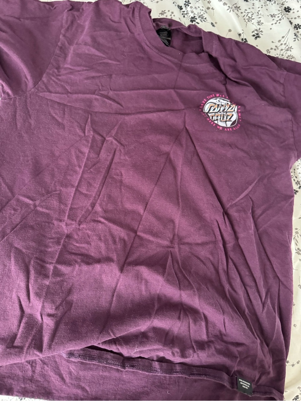 Purple Graphic Tee with Small Chest Logo